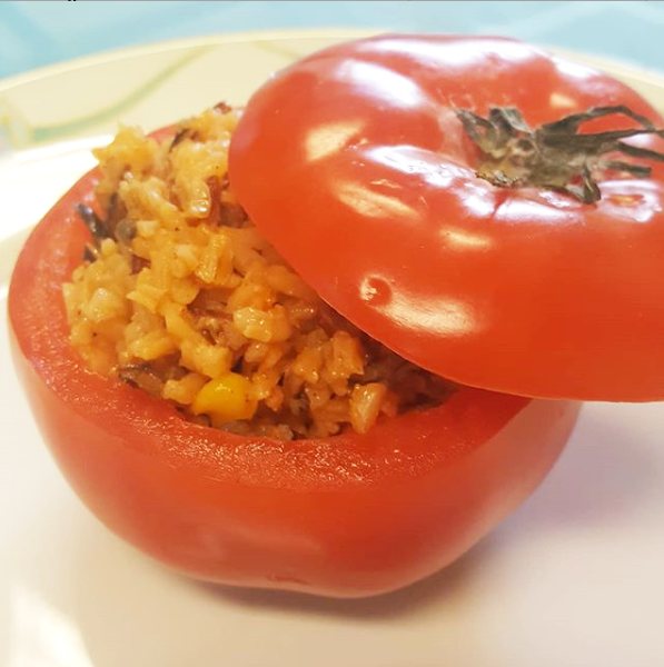 Baked Stuffed Tomatoes, private chef, Mediterranean cuisine, vegetarian dish, gourmet cuisine, food presentation, culinary creations, luxury dining, fine dining, event catering, event planning.